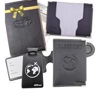 Ugozen Coffret Cadeau Homme ou Femme 5 pièces/Portes-Documents : Carte Grise, Passeport Étui Carte Bancaire RFID Étiquettes à Bagage. Idee à Offrir pour Noel ou Fêtes d’Anniversaire (Ensemble Noir)