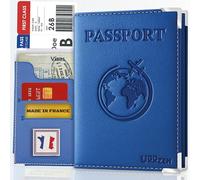 Ugozen Portefeuille Protege Passeport - Pochette Passport agréable ✯Fabriqué en France✯ - Protection Documents de Voyage Billets Devises Cartes d'Embarquement Crédit. Bleu