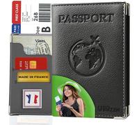 Ugozen Portefeuille Protege Passeport - Pochette Passport agréable ✯Fabriqué en France✯ - Protection Documents de Voyage Billets/Devises/Cartes d'Embarquement/Crédit. Noir