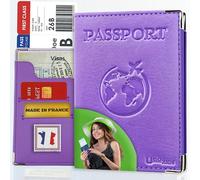 Ugozen Portefeuille Protege Passeport - Pochette Passport agréable ✯Fabriqué en France✯ - Protection Documents de Voyage Billets Devises Cartes d'Embarquement Crédit. Violet