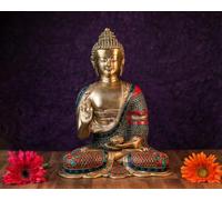 UGRA Statue de Bouddha en laiton avec pierre Multicolore 35,6 cm Grande taille Dieu bouddhiste Lot de 1