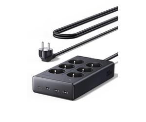 UGREEN 10 EN 1 Multiprise 6 Prises AC 4 USB 20W avec Interrupteur 3680W 16A | 1 USB C 3 USB A, USB-C PD 20W, 1.4M Rallonge Bloc Electrique Contre Surtension, Multiprise pour Maison Bureau Voyage, Noir