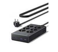 UGREEN 10 en 1 Multiprise PD 65W USB C 6 Prises avec Interrupteur 3680W 16A | 2 USB-C 2 USB-A, 6 AC, Noir, 1.4M Rallonge Bloc Electrique Contre Surtension, Multiprise Electrique GaN pour Maison Bureau