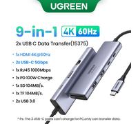 UGREEN 10Gbps USB C HUB 4K60Hz type-c vers HDMI RJ45 PD100W SD & TF adaptateur USB pour Macbook iPad Samsung accessoires d'ordinateur portable Docking - Type 5Gbps 9-in-1 4K60Hz