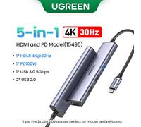 UGREEN 10Gbps USB C HUB 4K60Hz type-c vers HDMI RJ45 PD100W SD & TF adaptateur USB pour Macbook iPad Samsung accessoires d'ordinateur portable Docking - Type 5Gbps 5-in-1 USB2.0
