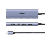 Ugreen 20956A Hub USB Type-C 5000 Mbit/s Argent - 3x USB 3.0, 1x HDMI (3840x2160), Lecteur Cartes SD/MicroSD, Compatible Windows/macOS/Linux