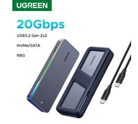 UGREEN 20Gbps M.2 SSD boîtier NVMe SATA SSD boîtier adaptateur USB 3.2 Gen2 boîtier externe prend en charge l'effet d'éclairage rvb 20Gbps with RGB