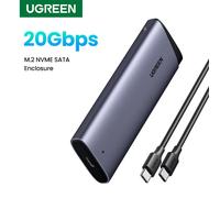 UGREEN 20Gbs M2 boîtier SSD NVME SATA double protocole M.2 vers USB C SSD adaptateur prise en charge 8 to pour disque NVME PCIE NGFF SATA NVME PCIe 10Gbps