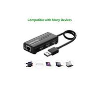 UGREEN 3-Port Hub USB 2.0 LAN Ethernet 100Mbps RJ45 Adaptateur réseau pour PC