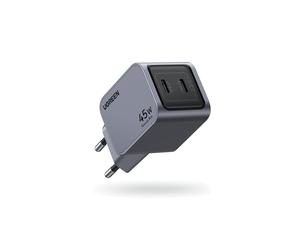 Ugreen 35008 Chargeur Secteur Universel Gris 45W, 2x USB-C Power Delivery 3.0 & Quick Charge 4, GaN, Intérieur, 36.5x47x35.9mm