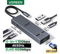 UGREEN 6 en 1 USB C HUB Gigabit Ethernet adaptateur avec 4K60Hz HDMI PD100W charge 10Gbps USB A & C 3.2 Ports de données pour ordinateur portable iPad 6-en-1