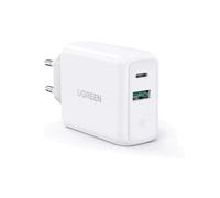 Ugreen 60468 Chargeur Secteur Universel 36W Quick Charge 3.0 avec 1 USB-C et 1 USB-A 3.2 Gen 1, 2 Prises, Blanc, 100x50x100mm