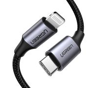 Ugreen 60759 Câble USB-C vers Lightning 1m Noir/Argent - USB 2.0, 480 Mbit/s, Nylon, 3A, Connecteurs Mâle Droit