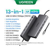UGREEN-Adaptateur 8-en-1 triple affichage USB C HUB,10Gbps,4K HDMI,répartiteur avec HDMI,DP,USB 3.2,PD,100W,S6,pour MacPlePro Air,PC - Type 13in1 10Gbps 4K60Hz