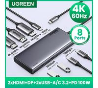 UGREEN-Adaptateur 8-en-1 triple affichage USB C HUB, 10Gbps, 4K HDMI, répartiteur avec HDMI, DP, USB 3.2, PD, 100W, S6, pour MacPlePro Air, PC 2HDMI 1DP