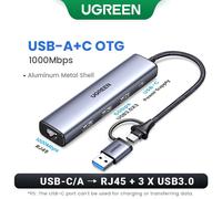 UGREEN Adaptateur Ethernet USB 1000/100Mbps USB3.0/USB2.0 HUB USB vers RJ45 USB Lan pour Ordinateur Portable Xiaomi Mi Box Nintendo Switch Lenovo Macbook Mac OS Windows Linux - Type 2-IN-1 1000Mbps