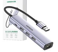 Ugreen adaptateur multifonction HUB USB 3.0 - 3 x USB / Ethernet RJ-45 / USB type C PD gris (CM475)