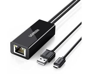 UGREEN Adaptateur Réseau Micro USB vers RJ45 Ethernet Compatible avec Chromecast Google Home TV Stick Câble Alimentation 1M