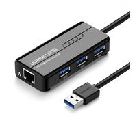 Hub USB - UGREEN - Adaptateur 3 Ports USB 3.0 - RJ45 Gigabit Ethernet - 1000 Mbps - Noir