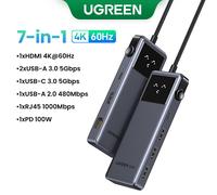 UGREEN-Adaptateur Uno USB C HUB 6 en 1,4K,60Hz,PD100 W,10Gbps,USB 3.2,répartiteur pour ordinateur portable,Macbook Pro Air,extenseur USB,station d'accueil - Type 7-in-1 HDMI RJ45