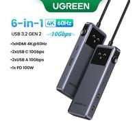 UGREEN-Adaptateur Uno USB C HUB 6 en 1,4K,60Hz,PD100 W,10Gbps,USB 3.2,répartiteur pour ordinateur portable,Macbook Pro Air,extenseur USB,station d'accueil - Type 6-in-1 HDMI 10Gbps
