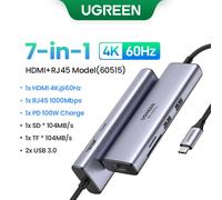 UGREEN-airies USB Revodok,9 en 1,Type-C vers 4K,60Hz,HDMI,10Gbps,USB C & A,1000Mbps,RJ45,PD100W,SD & TF,Accessoires pour ordinateur portable DELL - Type 5Gbps 7-in-1 RJ45