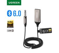 UGREEN Aux vers Bluetooth 6.0 adaptateur 3.5mm récepteur Bluetooth LDAC Audio haute résolution pour voiture USB vers 3.5mm Jack Kit avec Microphone Aux Bluetooth 6.0