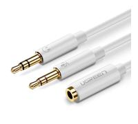 Ugreen Av140 Audio Aux Headphone + Microphone Splitter To 3.5 Mm Mini Jack Cable, 28Cm, Abs (White)