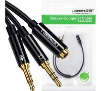 Ugreen Av140 Audio Aux Headphone + Microphone Splitter To 3.5 Mm Mini Jack Cable, 28Cm, Aluminium (Black)