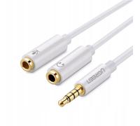 Ugreen Av141 Audio Splitter Aux Mini Jack 3.5 Mm (Male) To Headphone + Microphone (Female), 20Cm (White)