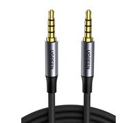 UGREEN Câble Audio Jack 3.5mm TRRS 4 Pôles Double Prise Mâle Stéréo Auxiliaire Voiture Nylon Tressé Compatible avec iPad iPod Casque Micro Tablette Chaîne HiFi MP4 MP3 Autoradio Amplificateur (3M)