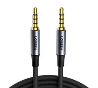 UGREEN Câble Audio Jack 3.5mm TRRS 4 Pôles Double Prise Mâle Stéréo Auxiliaire Voiture Nylon Tressé Compatible avec iPad iPod Casque Micro Tablette Chaîne HiFi MP4 MP3 Autoradio Amplificateur (1M)