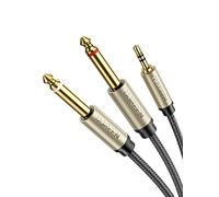 Ugreen Câble audio AV126 – 3,5 mm vers 2×6,35 mm mono, nylon tressé 1 m gris