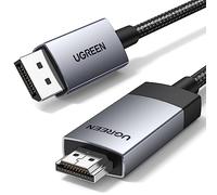 UGREEN Câble DisplayPort vers HDMI 4K @ 60 Hz unidirectionnel DP 1.2 vers HDMI 2.0 HDR actif en aluminium tressé DP vers HDMI convertisseur pour multi-écrans compatible avec moniteur, projecteur,