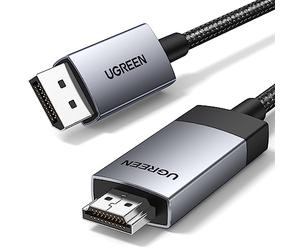 UGREEN Câble DisplayPort vers HDMI 4K @ 60 Hz unidirectionnel DP 1.2 vers HDMI 2.0 HDR actif en aluminium tressé DP vers HDMI convertisseur pour multi-écrans compatible avec moniteur, projecteur,