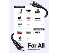 UGREEN Câble HDMI 8 K Ultra HD Haute Vitesse 48 Gbps HDMI 2.1 8 K 60 Hz Support Dynamic HDR, Dolby Vision, eARC Compatible avec Xbox One, Nintendo Switch, PS4 Pro, Samsung TV, Roku, Nylon tressé 10FT