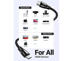 UGREEN Câble HDMI 8 K Ultra HD Haute Vitesse 48 Gbps HDMI 2.1 8 K 60 Hz Support Dynamic HDR, Dolby Vision, eARC Compatible avec Xbox One, Nintendo Switch, PS4 Pro, Samsung TV, Roku, Nylon tressé 10FT