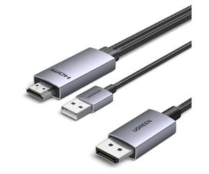 UGREEN Câble HDMI vers DisplayPort 4K 60Hz Adaptateur HDMI DisplayPort 2M | USB A Charge 21.6Gbps en Aluminium Compatible avec Xbox Series X S PS5 4 Steam Deck Switch Mac Lecteur Blu Ray Moniteur