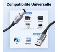 UGREEN Câble Imprimante USB Câble USB A Mâle vers USB B 2.0 Mâle Câble Scanner Nylon Tressé Compatible avec Imprimante HP, Canon, Epson, Lexmark, Brother, Hero (1M)