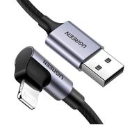 UGREEN Câble USB vers Lightning certifié MFi tressé à angle droit vers USB A, câble de charge et de transfert de données, compatible avec iPhone 14/14 Pro Max/13/13 Pro/12/12Pro SE/11/XS, 0,9 m
