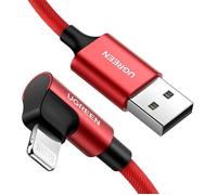 UGREEN Câble Lightning USB Coudé 90 Degrés en Nylon Tressé Rouge Compatible avec iPhone 12 Pro Max, 1M