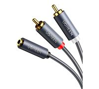 UGREEN Câble RCA Audio 3.5mm Femelle vers 2 RCA Mâles Adaptateur Cinch Câble Compatible avec Téléphone TV PC Tablette Ampli Chaîne HiFi Barre de Son Home Cinéma Enceinte Subwoofer (1M)