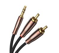 UGREEN Câble RCA Jack Audio Stéréo Coton Tressé Cordon 3.5mm Mâle 2RCA Mâle Plaqué Or Compatible avec Amplificateur Autoradio Chaîne HiFi Smartphone Barre de Son Home Cinéma TV (1M)