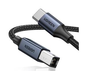 UGREEN Câble Scanner Imprimante Thunderbolt 3 Type C vers USB B (1M) | Nylon Tressé Noir, Compatible avec MacBook iPad Pro Air iPhone 18 Pro Max 17 iMac Chromebook Pixel XPS 17 15