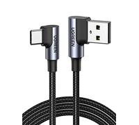 UGREEN Câble USB C Coudé 90 Degrés Charge Rapide 3A Nylon Tressé Compatible avec iPhone 17 Pro Max Air 16 Galaxy S25 Plus Ultra S24 S23 A55 A35 Redmi Note 11 Pro 9 Pro P60 P50 P40 Pro (3M)