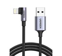UGREEN Câble USB vers Lightning certifié MFi tressé à angle droit vers USB A, câble de charge et de transfert de données, compatible avec iPhone 14/14 Pro Max/13/13 Pro/12/12Pro SE/11/XS, 0,9 m