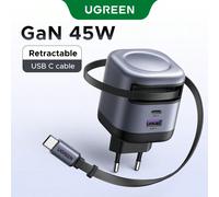 UGREEN Chargeur rapide 45W 3 ports GaN 2*USB-C 1*USB-A SFC 2.0 Super Fast Charging 2.0 45W avec câble rétractable compatible avec SAMSUNG S24 Ultra S24+ S25+ S25 Ultra, 16 15 Pro Max. Convient pour la