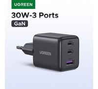 UGREEN Chargeur rapide multi-ports 30W GAN PD Type C USB A, compatible avec 16 15 14 Pro Max Pro Max, adapté pour les voyages, le bureau, le dortoir et la maison, charge rapide haute puissance Prise E
