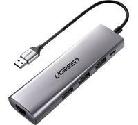 UGREEN CM266 Adaptateur hub USB 5-en-1, 3x USB 3.0, micro USB, RJ45 (gris)