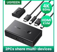 UGREEN-Commutateur KVM compatible HDMI, 4K @ 60Hz, USB 2.0, 2 en 1, sortie pour moniteur d'imprimante, souris, partage de 2 pièces, 1 séparateur de périphérique HDMI KVM
